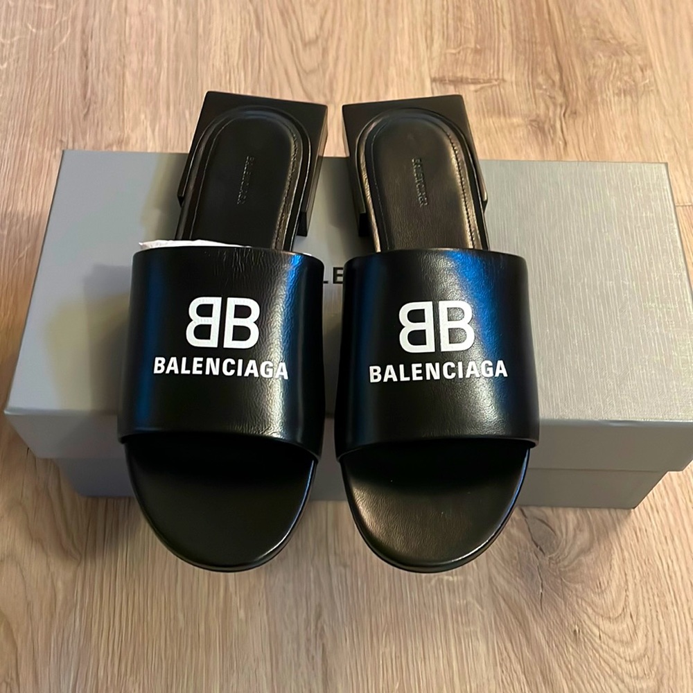 Balenciaga Box Mule Leather Sandal